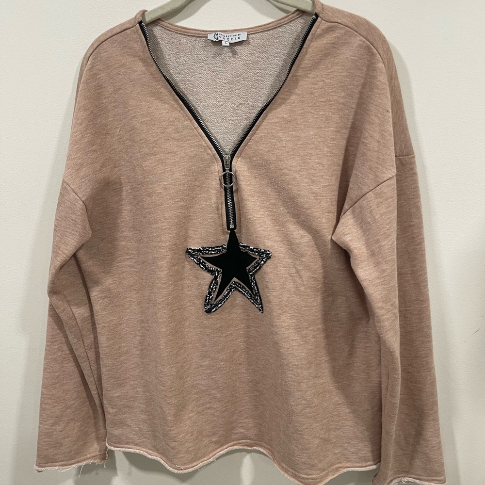 Zele Tan Star Embellished Sweatshirt